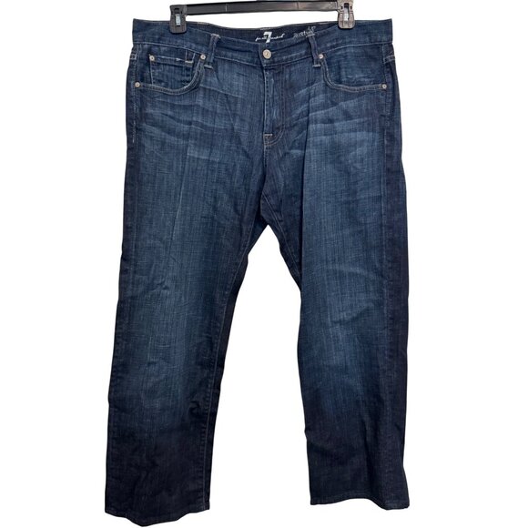 7 For All Mankind Austyn Men’s Jeans 38x28 Relaxed Fit Dark Wash Denim Made USA - Picture 1 of 8